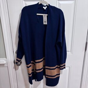 Crown & Ivy Navy and Tan Open Cardigan